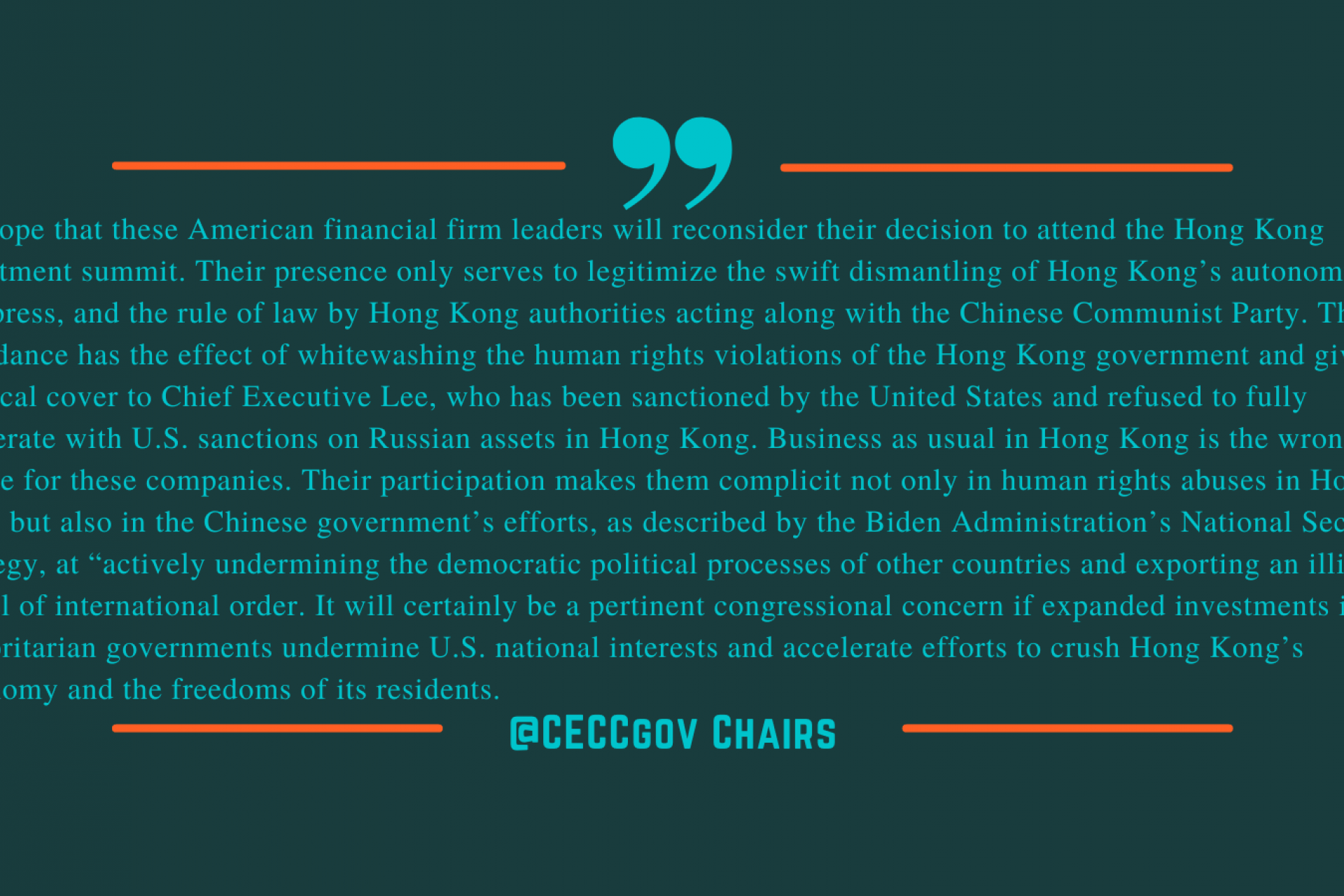 Chairs’ Statement on US Financial Firms Attending the Hong Kong Investment Summit feature image