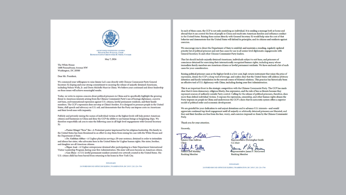 Chairs Ask President to Raise Political Prisoner Cases in China